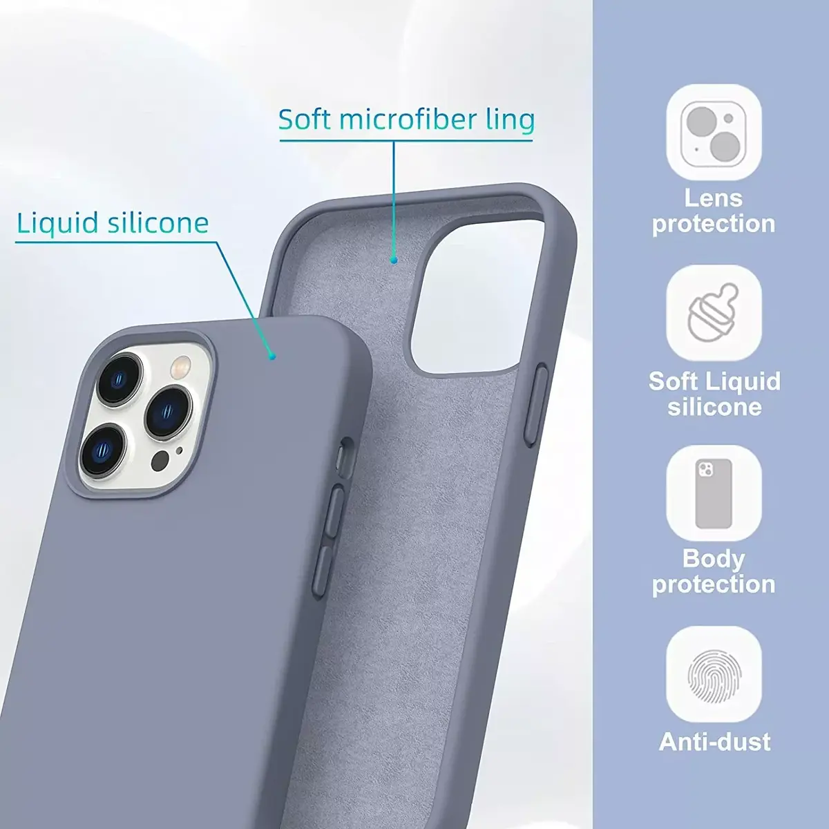 Silikona maciņš Riff iPhone 13 Pro lavandas pelēks Photo 2