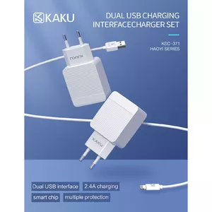 Kaku KSC-371 Set 2in1 Smart 2 USB Sockets 2.4A Зарядное устройство + кабель USB для Lightn 1 м