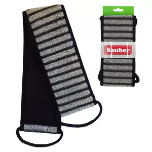 Back scrubbing strip Sauber 24801302 — black/beige, long flexible bath strap for body cleansing