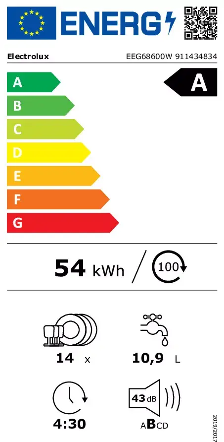 Iebūvējamā trauku mazgājamā mašīna Electrolux Serie 700 EEG68600W Photo 9