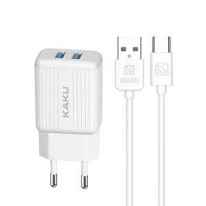 iKaku KSC-373 Set 2in1 Smart Dual USB Socket 2.4A Mains Charger + Micro-USB Cable 1m White