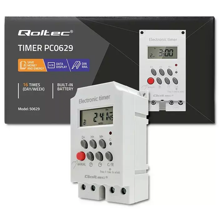 DIN sliedes taimeris QOLTEC PC0629 — 24V 16A Photo 2
