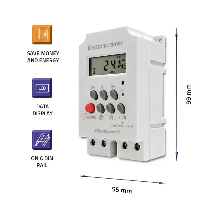 DIN sliedes taimeris QOLTEC PC0629 — 24V 16A Photo 3