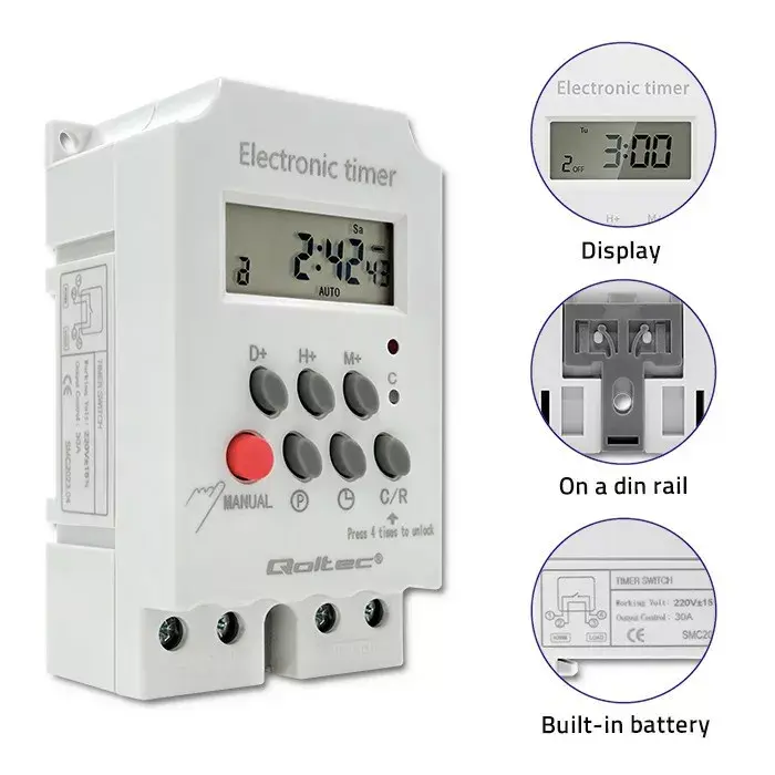 DIN sliedes taimeris QOLTEC PC0629 — 24V 16A Photo 5