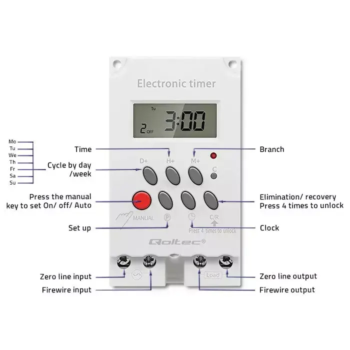 DIN sliedes taimeris QOLTEC PC0629 — 24V 16A Photo 6
