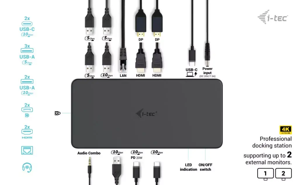 Док-станция i-tec USB 3.0 / USB-C / Thunderbolt 3 Professional Dual 4K Photo 5