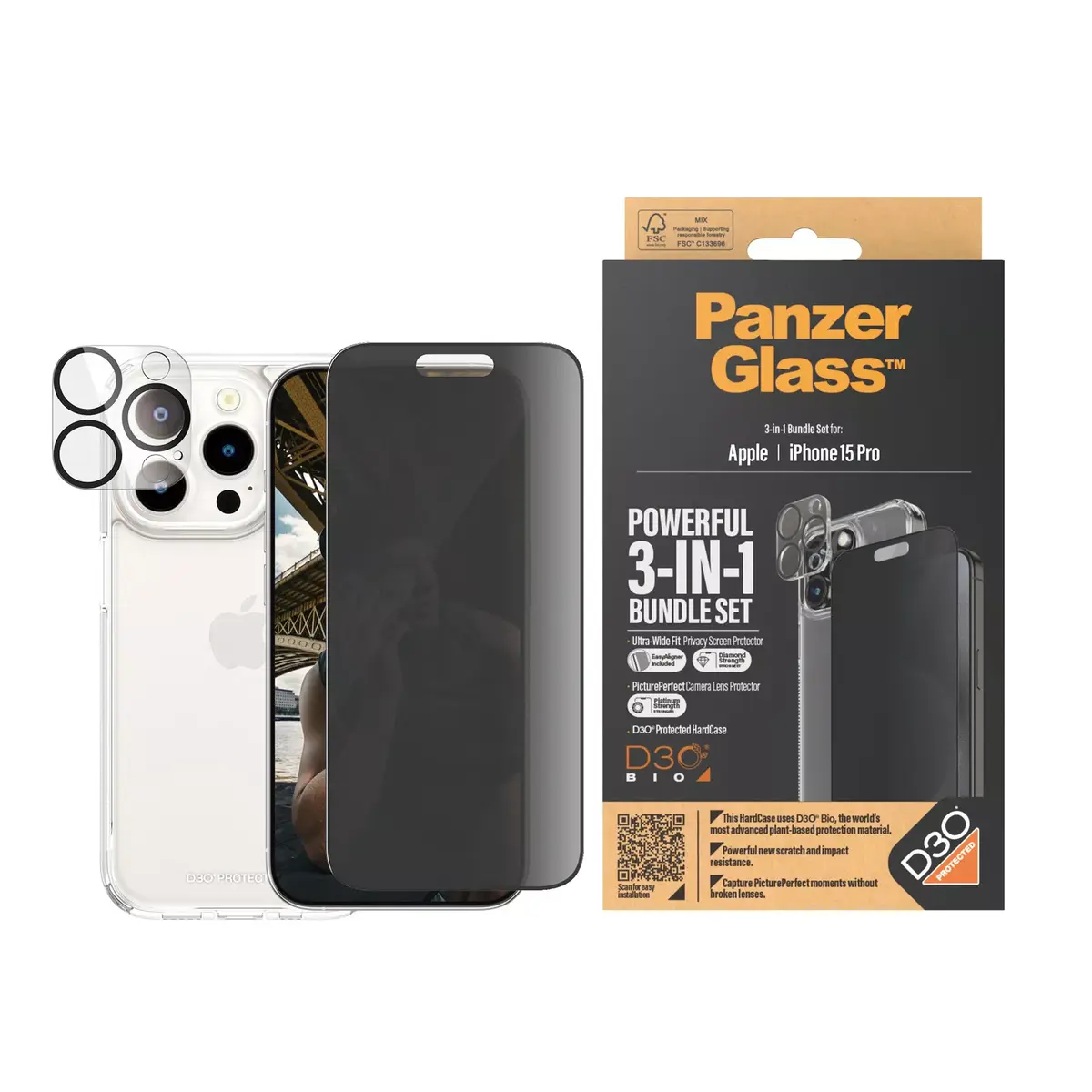 PanzerGlass Privacy 3-in-1 Pack iPhone 15 Pro Photo 2