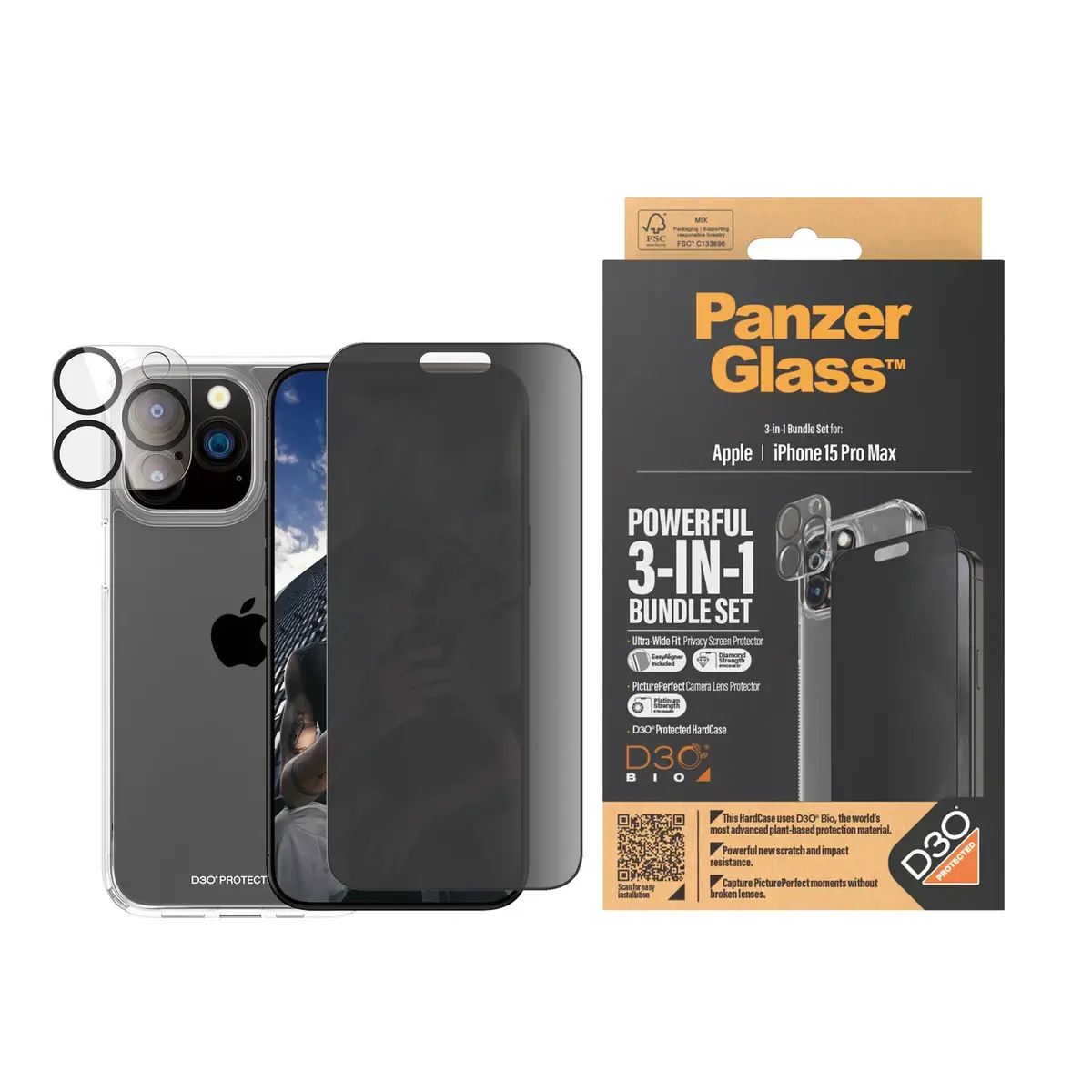 PanzerGlass ® Privacy 3-in-1 Pack iPhone 15 Pro Max Photo 2
