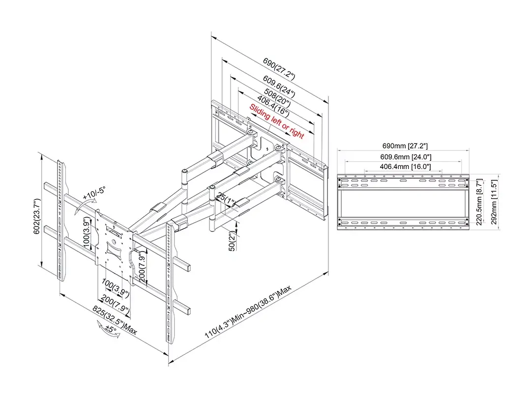 Multibrackets M Universal Long Reach Arm 980mm SD Dual Mount Photo 6