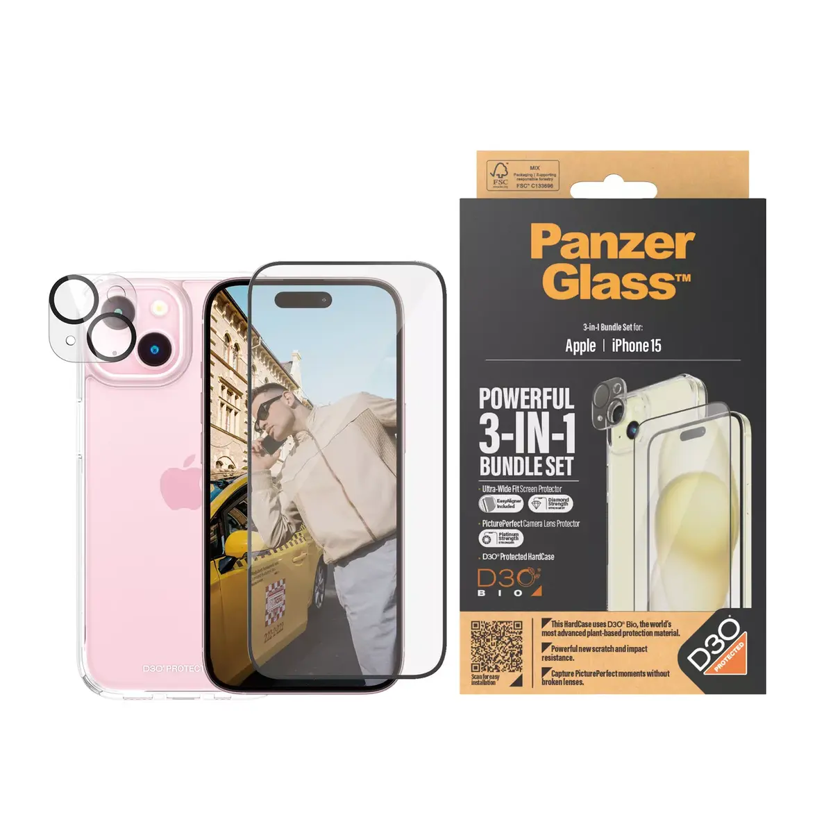 Защитное стекло PanzerGlass 3-в-1 для iPhone 15 Photo 2