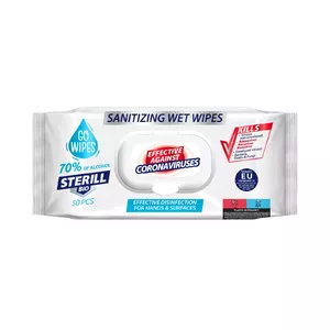 Antibakteriālas sterilās salvetes GO WIPES BIO 50 gab. — vienreizlietojamas antiseptiskas salvetes