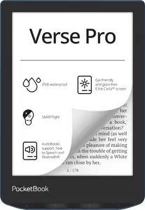 PocketBook Verse Pro e-book reader with 6-inch E Ink Carta touchscreen, 16 GB internal storage, Wi-Fi, Bluetooth, and USB Type-C in black and blue