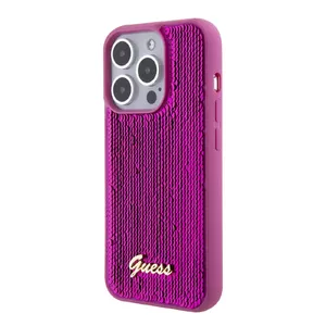 Protective phone case GUESS for Apple iPhone 15 — Sequin Script Logo, Magenta