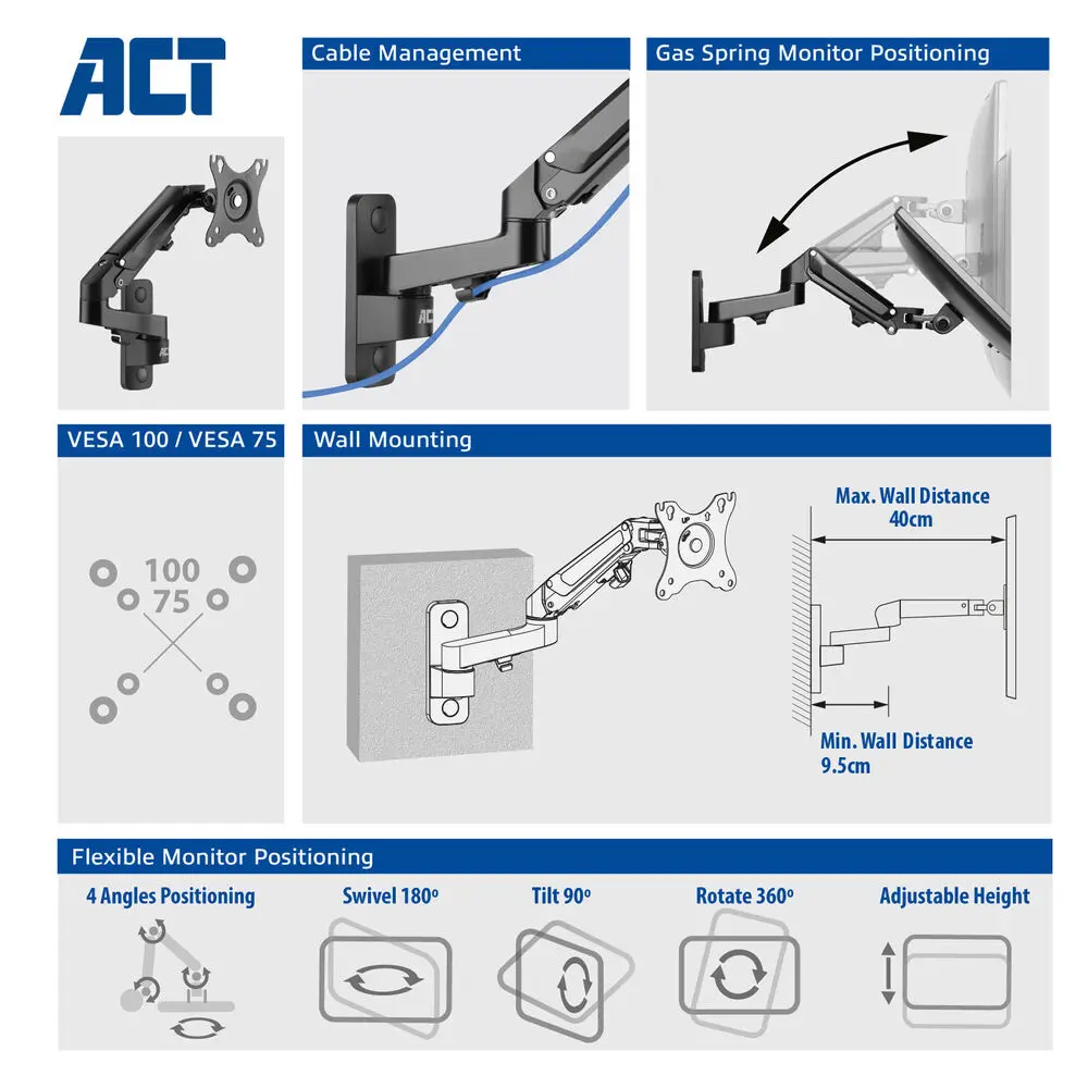 ACT AC8310 Wall Mount Monitor Arm Photo 3