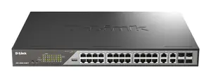 Pārvaldāms L2 Gigabit Ethernet tīkla slēdzis D-Link DSS-200G-28MPP ar 24 portiem, PoE atbalstu un 56 Gbit/s komutācijas jaudu