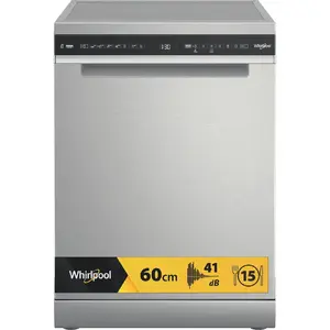 Whirlpool MaxiSpace W7F HS51 X Freestanding Dishwasher with 15 Place Settings, 8 Programs, B Energy Class, and 41 dB Noise Level in Stainless Steel