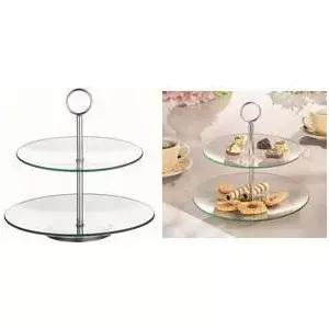 Glass cake stand Esmeyer 2-tier design, model 199-618, clear glass