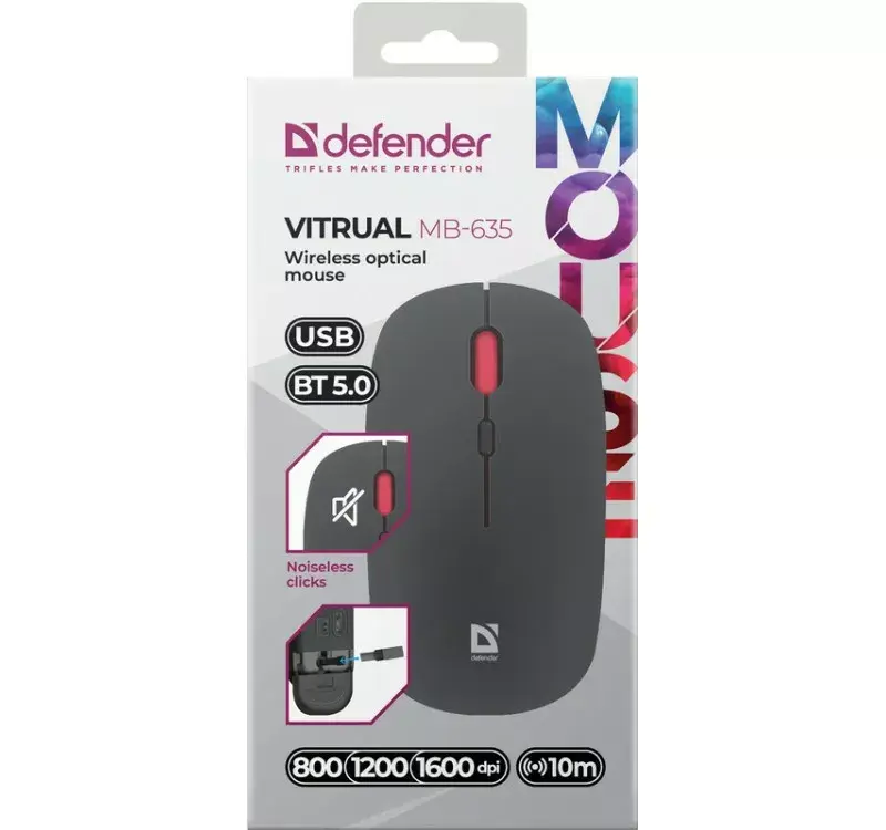 Bezvadu pele DEFENDER MB-635 RF+BT 1600 DPI Photo 4