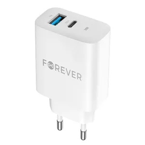 Lādētājs forever TC‑07‑30AC PD QC — 1x USB‑C, 1x USB, 30W, balts