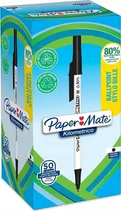 Pildspalva Paper Mate Kilometrico Recycled M melna — komplekts 50 gab. kastītē