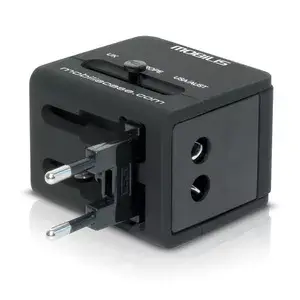 Mobile charger MOBILIS 001243 — indoor AC universal, 100–240V input, 1A output, 2× USB, black