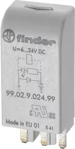 Finder 99.02.9.024.99 LED Plug-in Module with Freewheeling Diode, Green, 6-24V DC
