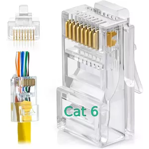 UTP RJ45 EZ Cat6 connector W-STAR WSRJ45EZC6100, 100 pcs, gold-plated, pass-through