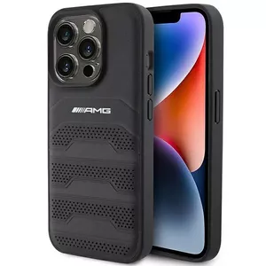 AMG AMHCP15XGSEBK iPhone 15 Pro Max 6,7" melns | melns cietais futrālis Āda ar reljefām un svītrām