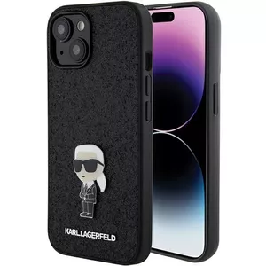 Smartphone hardcase Karl Lagerfeld KLHCP15SGKNPSK for iPhone 15 6.1, black glitter with Ikonik logo