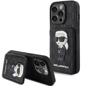 Smartphone case Karl Lagerfeld KLHCP15XSAKKNSCK for iPhone 15 Pro Max — Black Saffiano with card slots