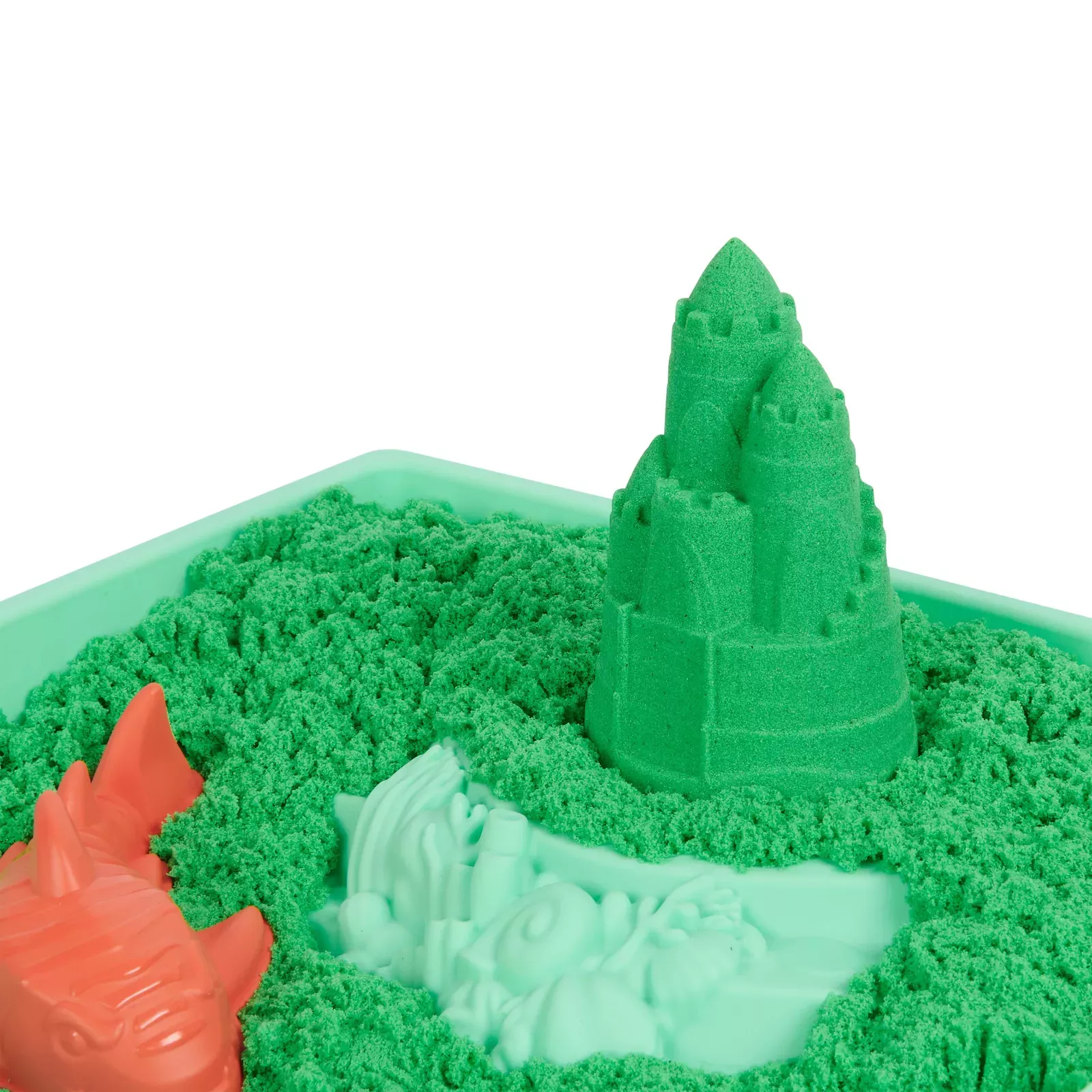 Kinetic Sand Sandbox Set, 1lb Green Play Sand, Sandbox Storage, 4 Molds and  Tools, Sensory Toys, Christmas Gifts for Kids Ages 3+ 