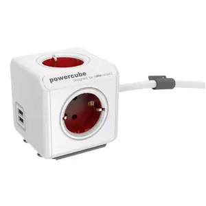 PowerCube power extension 2402RD/FREUPC — 1.5 m cable, 4 Type E AC outlets, 16 A, 250 V, indoor (red/white)