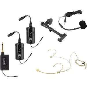 Wireless microphone set Omnitronic FAS TWO with 2 bodypack transmitters, headset and acoustic guitar mic 660–690 MHz