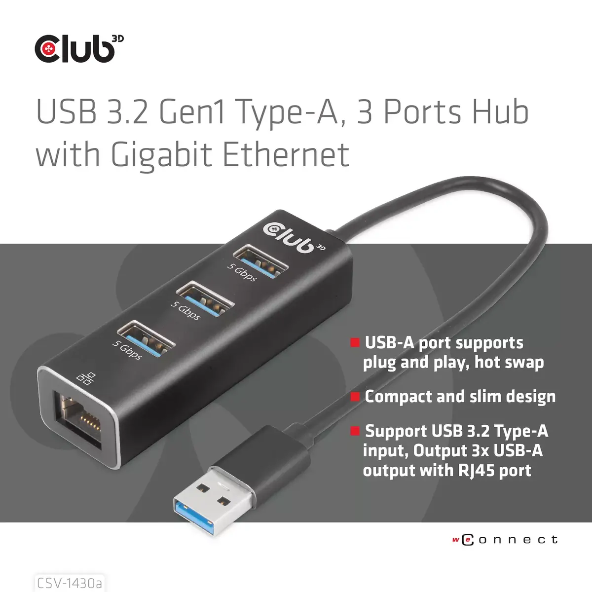USB centrmezgls CLUB3D USB 3.2 Gen1 Type-A 3 porti Photo 4