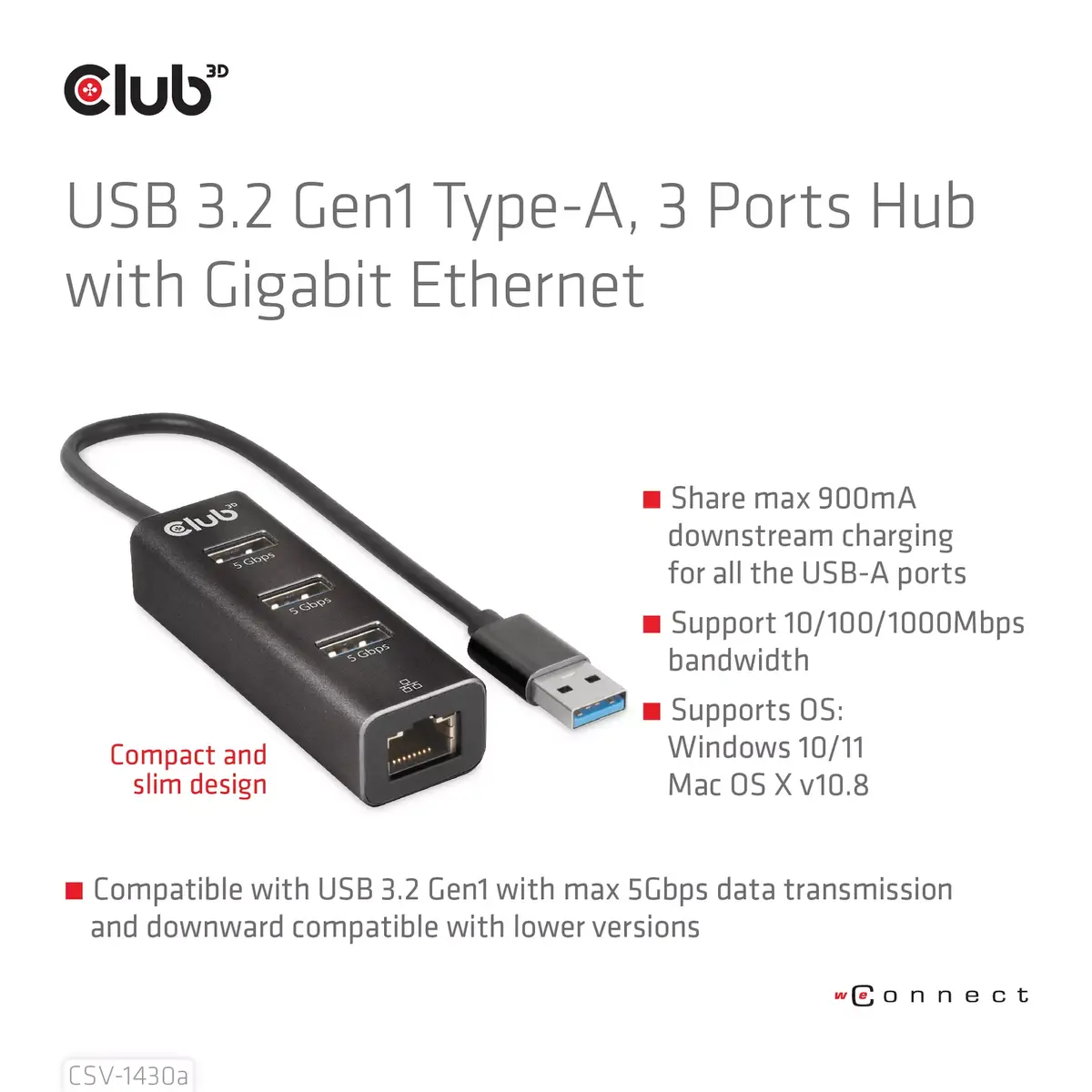 USB centrmezgls CLUB3D USB 3.2 Gen1 Type-A 3 porti Photo 5