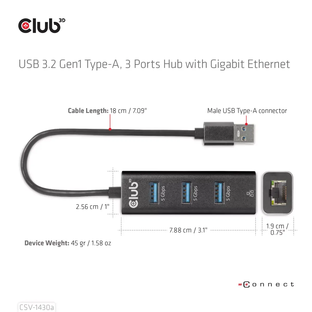 USB centrmezgls CLUB3D USB 3.2 Gen1 Type-A 3 porti Photo 6