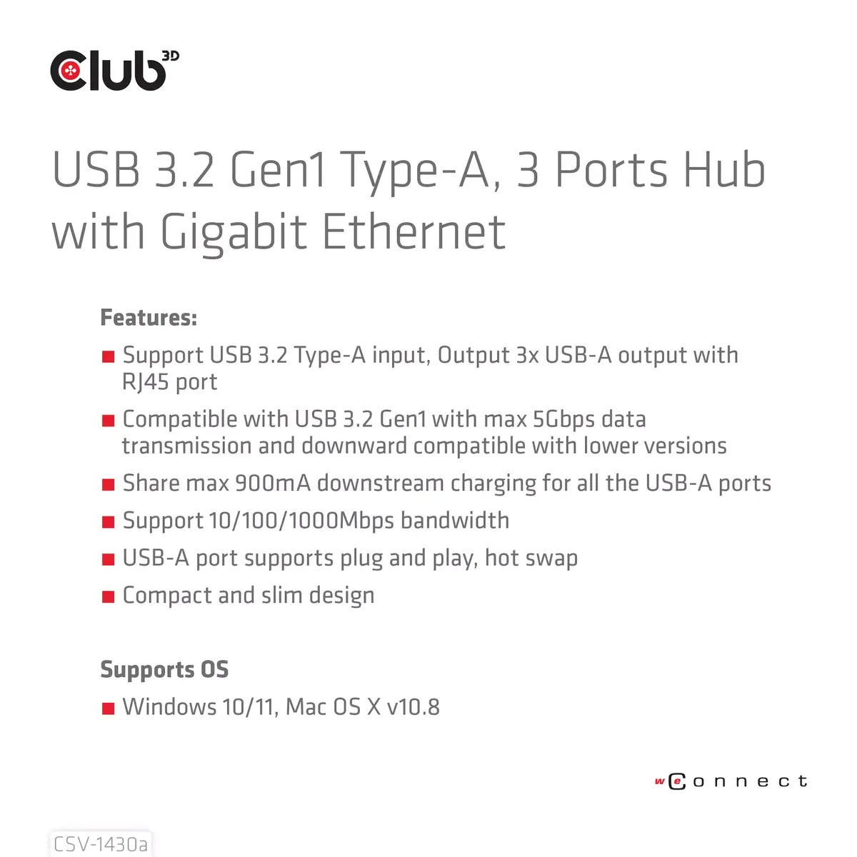 USB centrmezgls CLUB3D USB 3.2 Gen1 Type-A 3 porti Photo 9