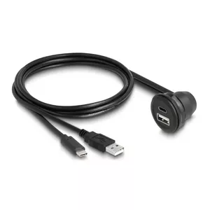 DeLOCK USB 2.0 Кабель USB Type-A male и USB Type-C male к USB Type-A female 90° угловой и USB Type-C female 90° угловой 1 м черный