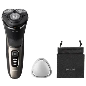 Philips Shaver 3000 Series S3242/12 Elektriskais skuveklis rotējošais mitrai un sausai skūšanai akumulatora melns un zelta ar trimmeri