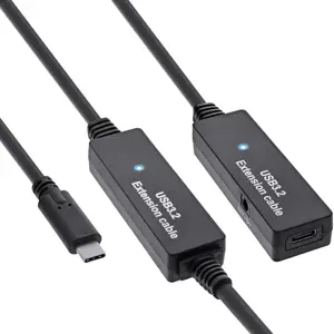 InLine Активный удлинительный кабель USB 3.2 Gen 1 USB-C штекер на USB-C гнездо 10м черный 5 Гбит/с