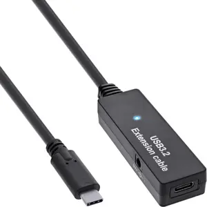 InLine активный удлинительный кабель USB 3.2 Gen.1, USB-C штекер на USB-C гнездо, 5м, черный, скорость передачи данных до 5 Гбит/с