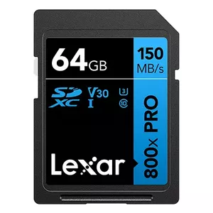 SDXC flash memory Lexar 64 GB UHS-I 800xPRO — Class 10, U3, V30, 150 MB/s