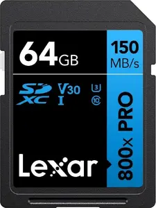 Флеш-карта SDXC Lexar 64 GB UHS-I 800xPRO — Class 10, U3, V30, 150 МБ/с