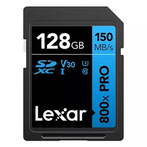 SDXC memory card Lexar 128GB UHS-I 800xPRO Class 10 U3 V30 — 150 MB/s read, 45 MB/s write, black