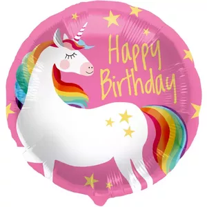 Foil Balloon Folat Happy Birthday Unicorn 45 cm — party decoration, foil mylar balloon