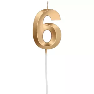 Cake candle topper Folat Glamor Number 6 metallic gold 7 cm