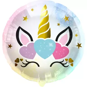 Folia balons Folat Unicorn Hearts 45 cm — folijas balons ar vienradža un sirsniņu apdruku