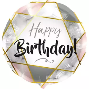 Folijas balons Folat Happy Birthday Marble 45 cm — apaļš svētku balons
