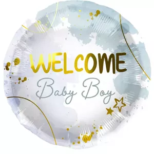 Foliijas balons Folat Welcome Baby Boy 45 cm – foliijas svētku balons jaundzimušajam zēnam