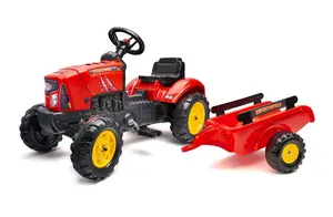 Braucamais traktors Falk 2030AB — šūpošs/ride-on rotaļlieta, 6 riteņi, plastmasa un tērauds, 2–5 gadi, 1 lietotājs, sarkani/melnā krāsā
